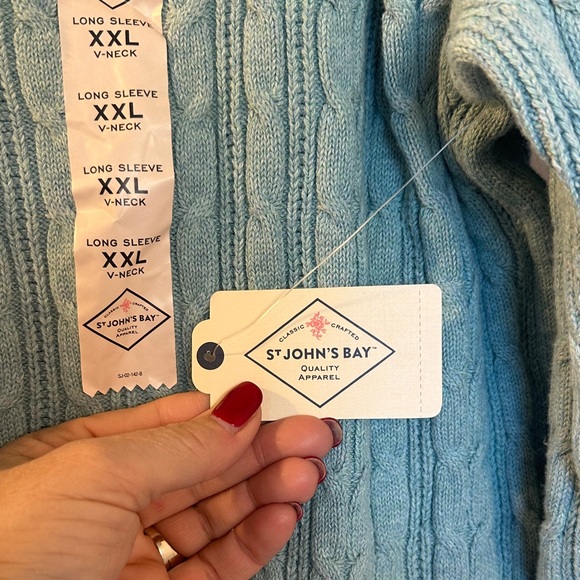 V-Neck Cable Knit Sweater - Teal XXL - Picture 4 of 5